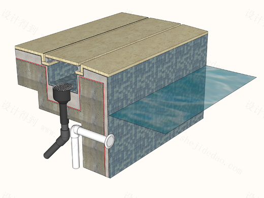 【地坪】泳池隐藏式排水沟节点图