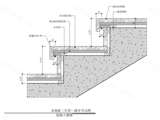 【地坪】木地板（灯带）踏步节点图-混凝土楼梯