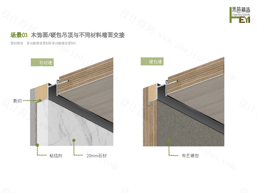 【禾邑精造】木饰面(硬)包吊顶与不同材料墙面交接-竖缝