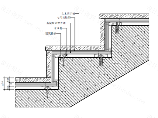 【地坪】木地板踏步节点图（混凝土楼梯）