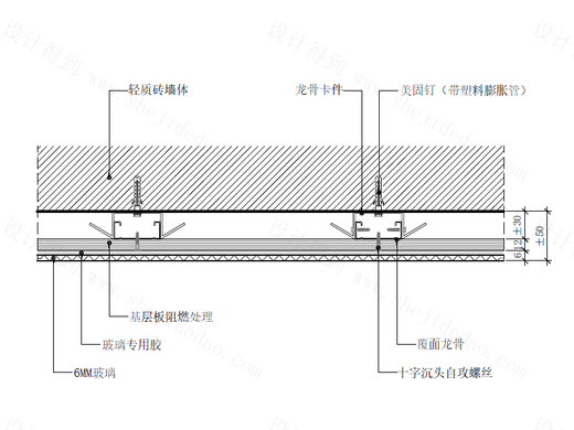 【墙身】玻璃饰面墙面节点图（轻质砖墙体）